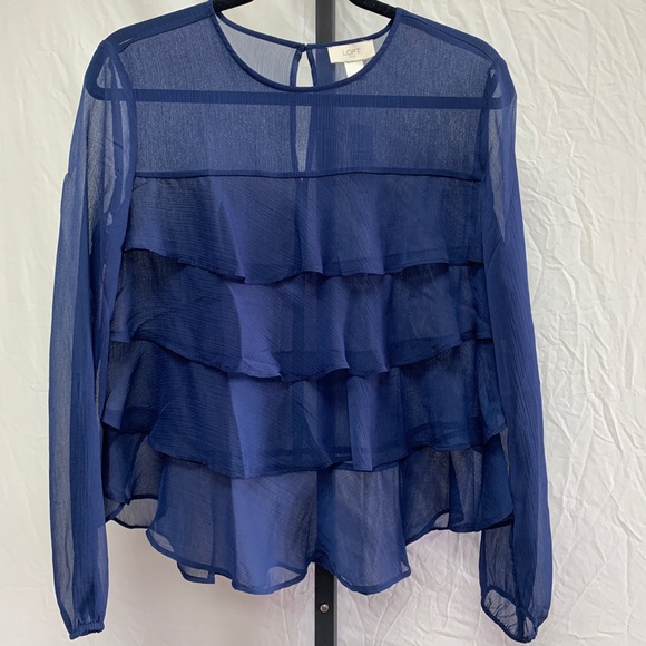 Loft outlet sheer ruffled long sleeve top NWT - Picture 8 of 8